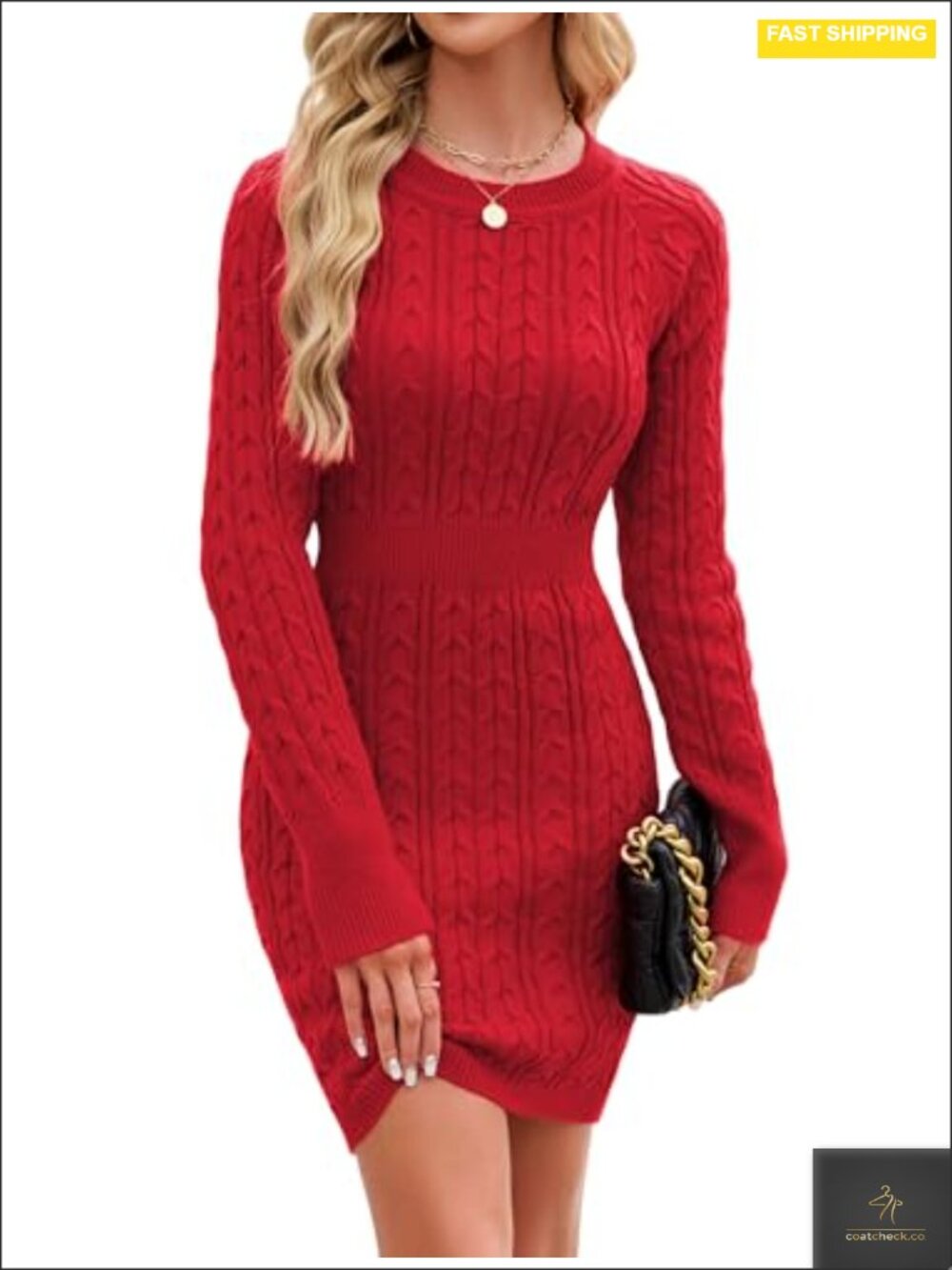 Cable Knit Sweater Dress Crew Neck Bodycon Long Sleeve Fall Winter Midi Dress